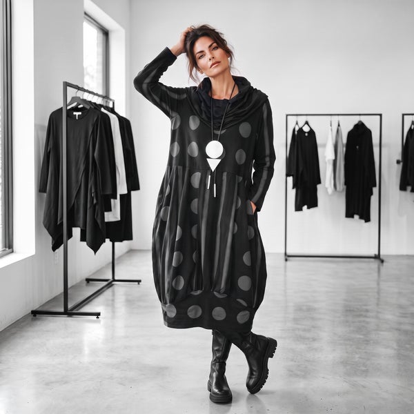 Sweatshirt - Kleid "stripes & dots" mit pfiffigem Kragen - verschiedene Farben
