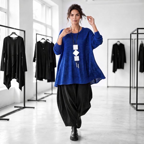 Bouclé-Strick Pulli in gemütlicher A-Linie in royalblau