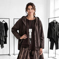 Baumwoll Blusenjacke "moonshine" mit Zipfelkapuze in schokobraun