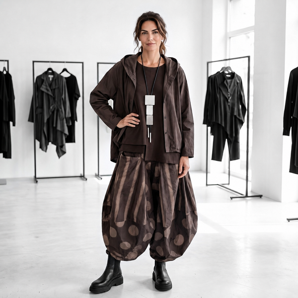 Baumwoll Blusenjacke "moonshine" mit Zipfelkapuze in schokobraun