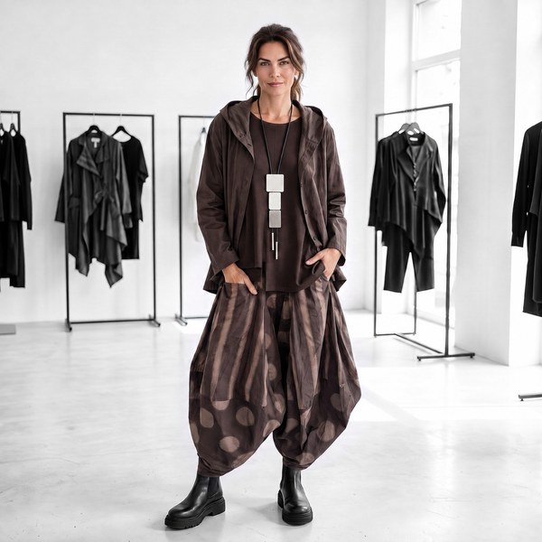 Baumwoll Blusenjacke "moonshine" mit Zipfelkapuze in schokobraun