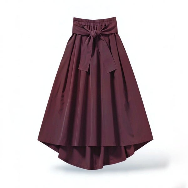 eleganter Taft Rock "Aoki" mit Gummibund und Bindegürtel in aubergine